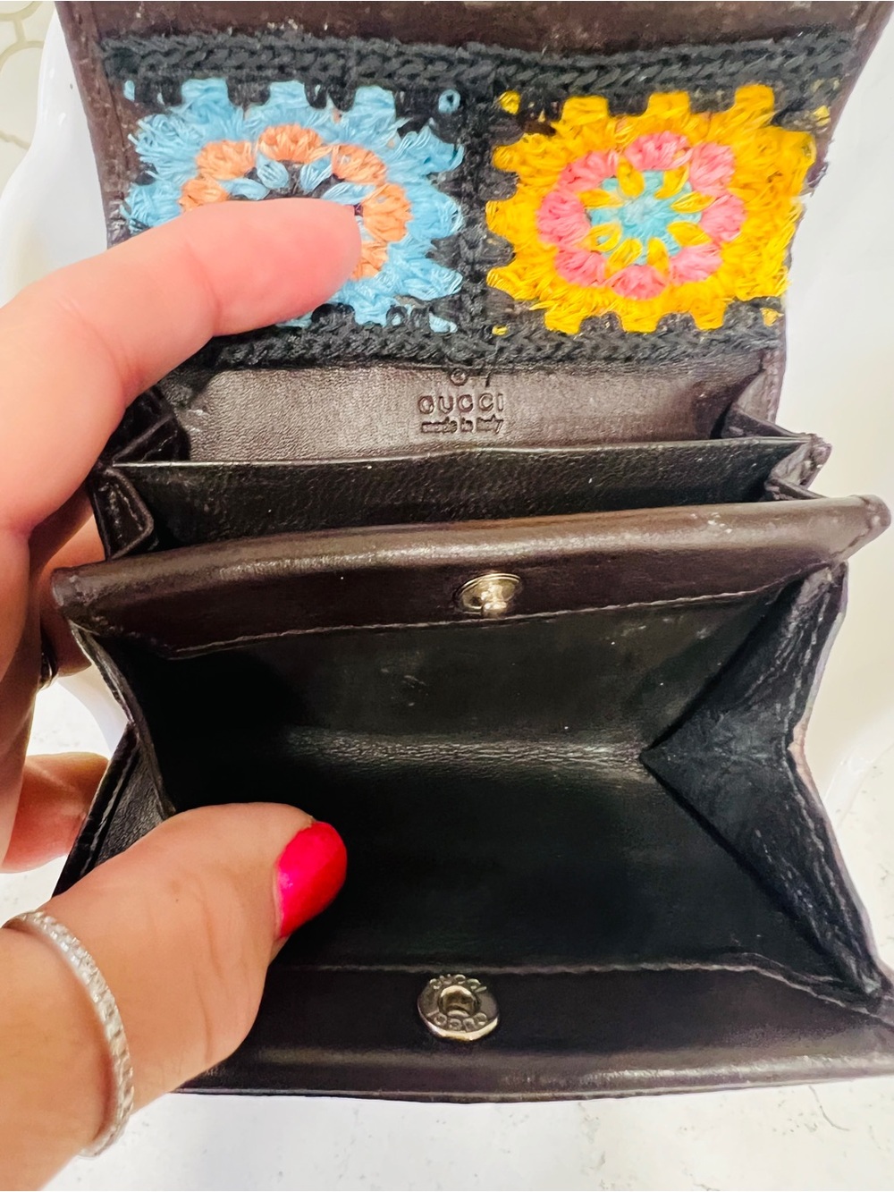 Authentic Gucci Guccissima Leather Wallet w/ Crochet Repair Brown Coin Wallet - Picture 5 of 9